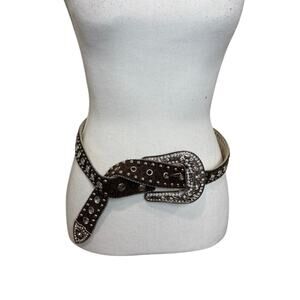 Y2K Cheetah Print Studded Leather Belt Big Buckle Statement M